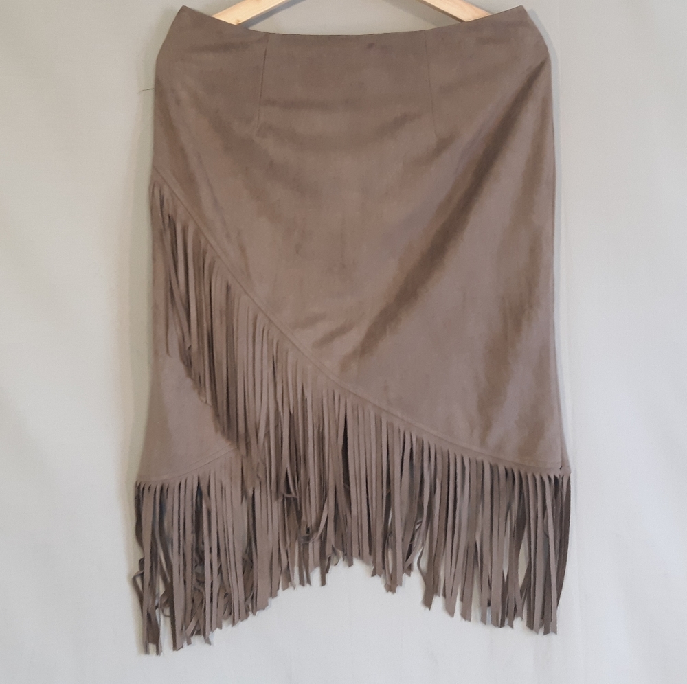 Very J | NWT Faux wrap faux suede skirt w/ fringe